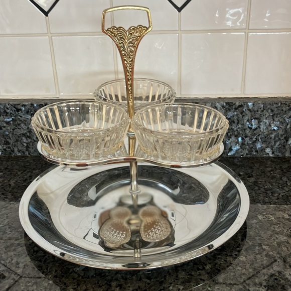 KROMEX MCM Chrome RelishTray With 3 Crystal Bowls On Chrome Lazy Susan - Picture 15 of 16